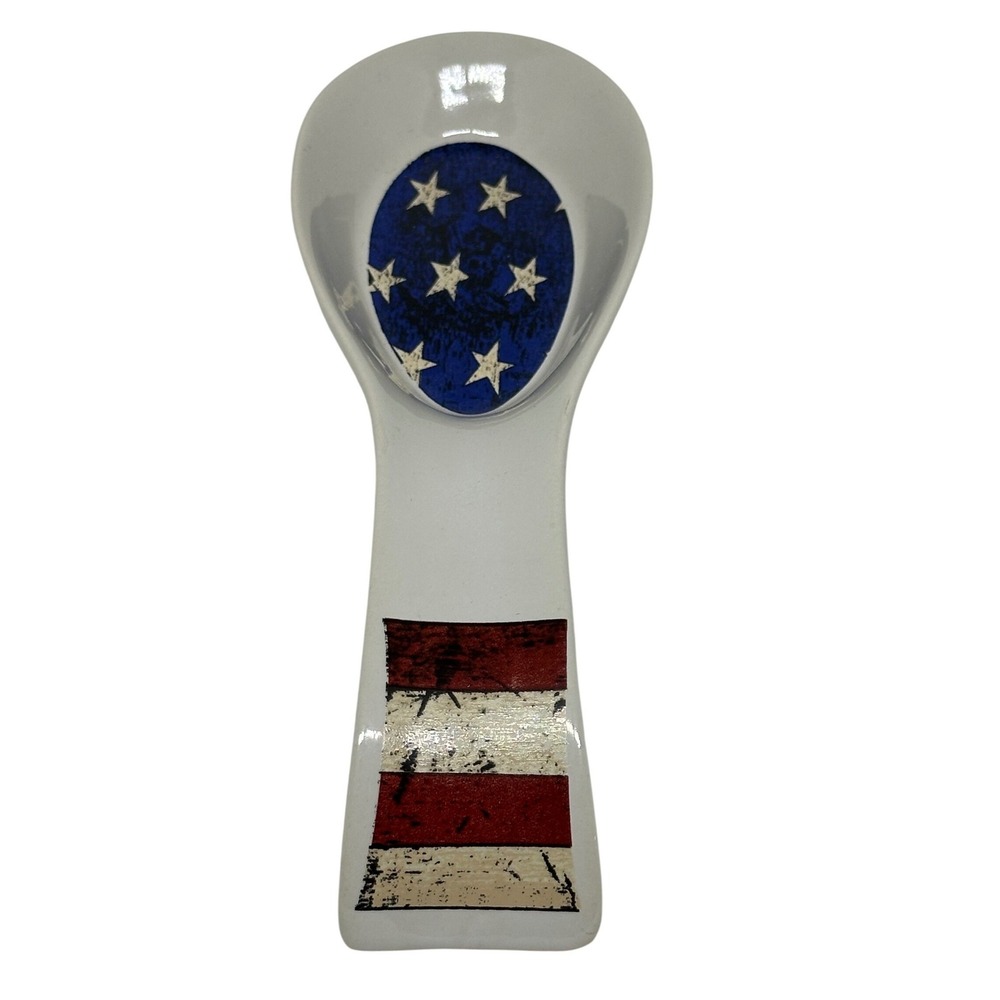 VTG Warren Kimble Colonial Spoon Rest White Patriotic American‎ Flag Stars 1997